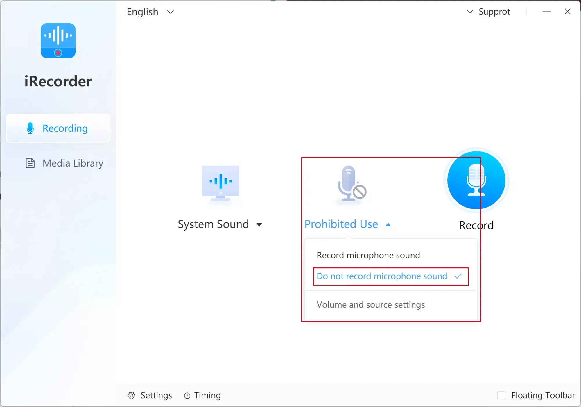 prohibit microphone sound in workintool