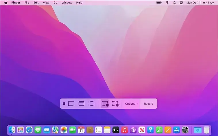 activate screenshot bar on mac to record screen