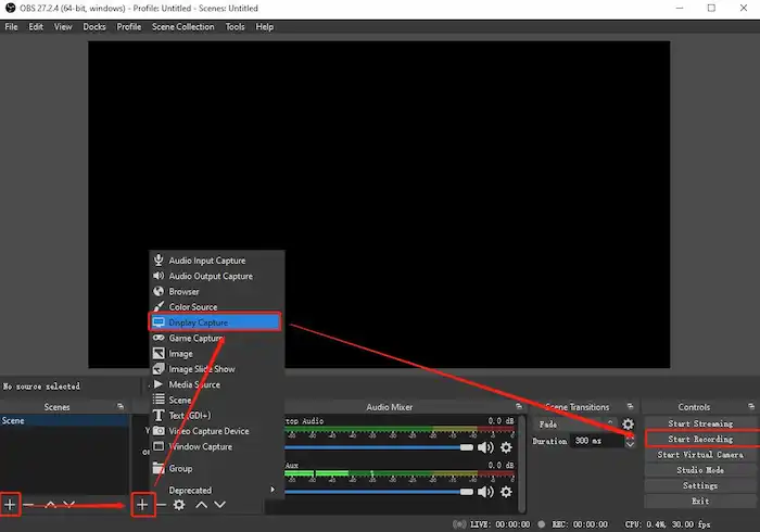 record vr gameplay with obs studio display capture mode