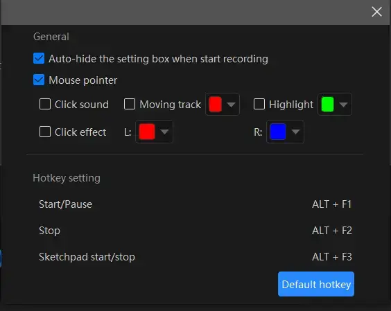 screencast settings in vidclipper