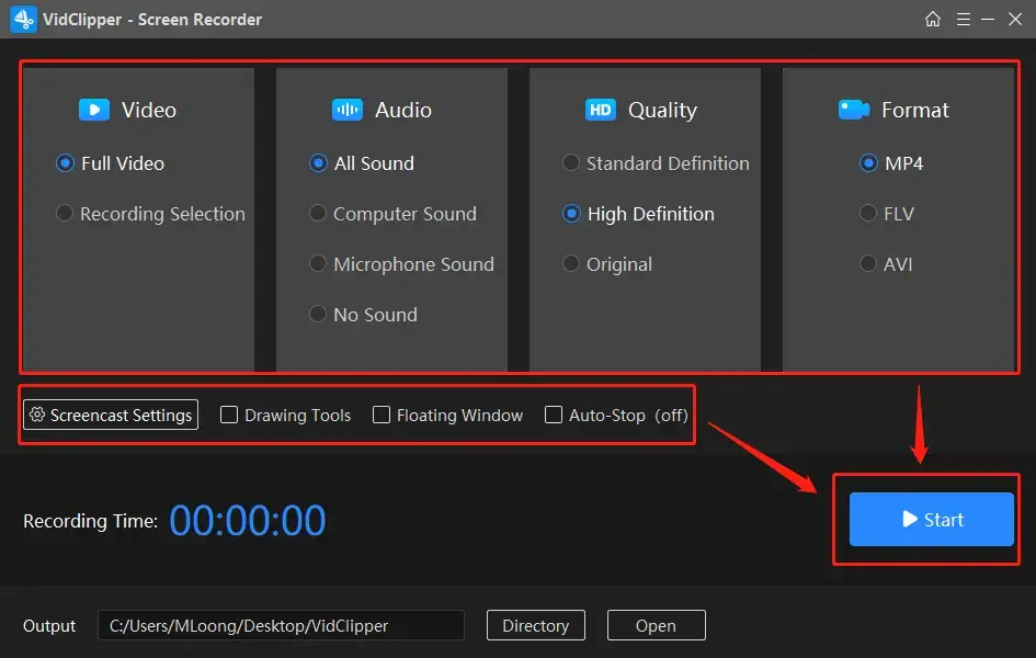 start recording in vidclipper