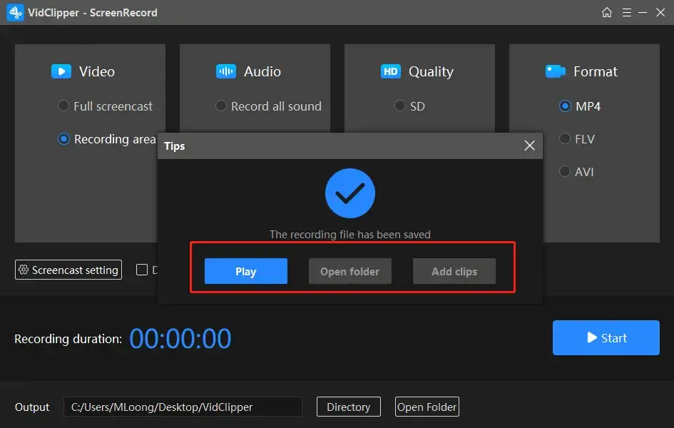 stop and save recording in vidclipper