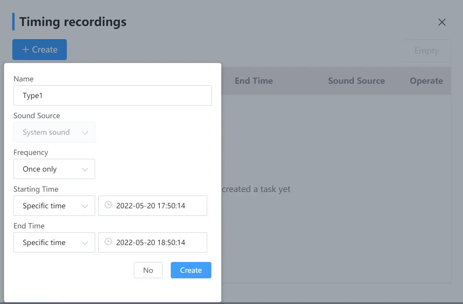 timing settings for automatic recording in workintool