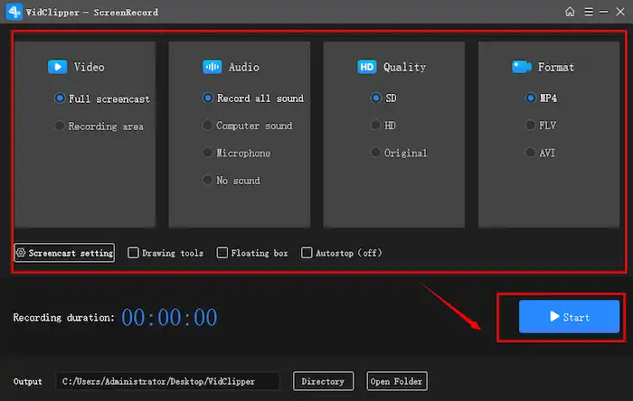 workintool vidclipper custom settings and start to screen record Netflix