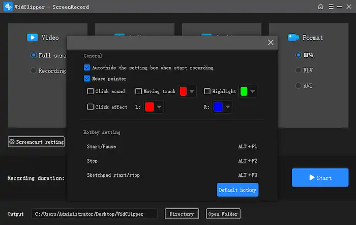 workintool vidclipper general settings
