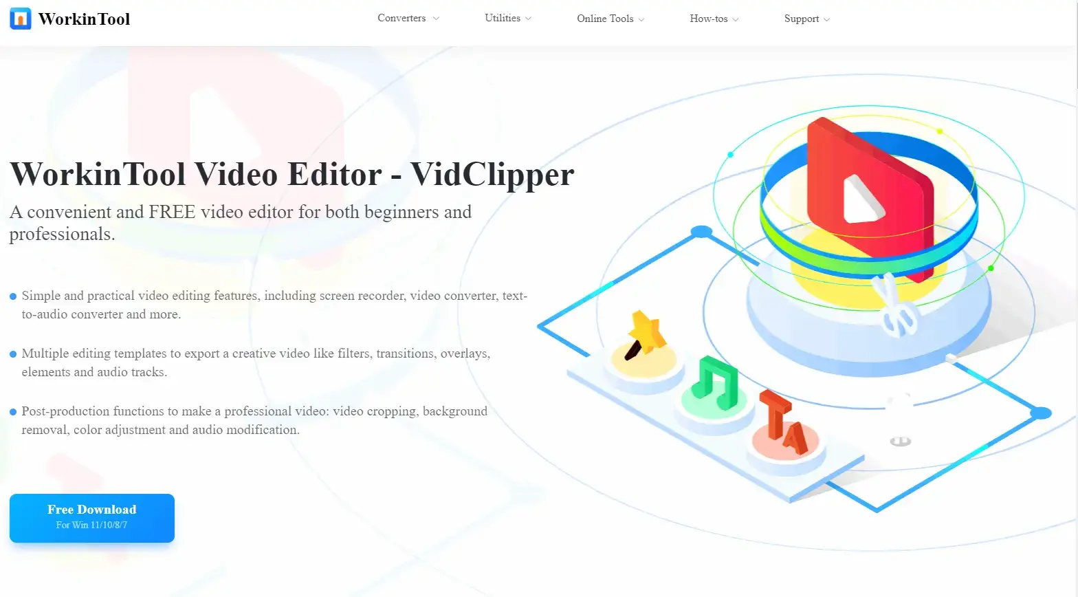 workintool vidclipper landing page