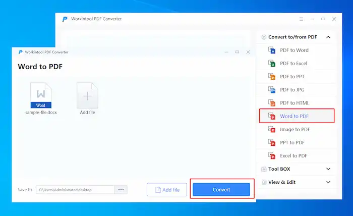 convert word to pdf with workintool pdf converter
