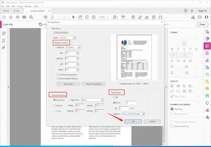 crop pages to resize a pdf in adobe acrobat