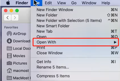 finder files open with