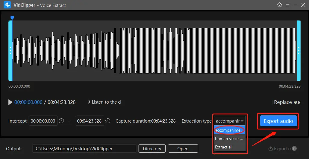 how to extract music from audio in wokrintool vidclipper