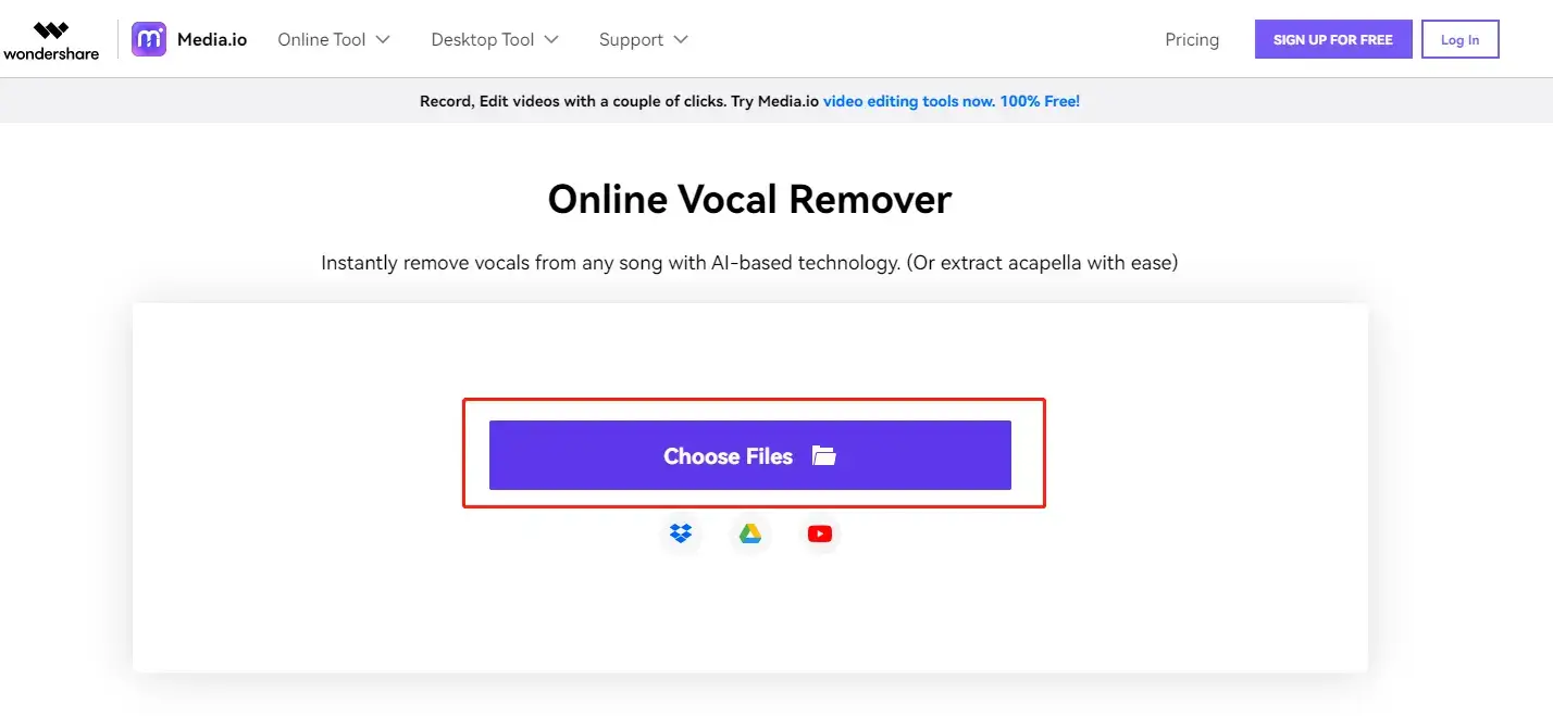 how to extract voice from audio in media io step 1