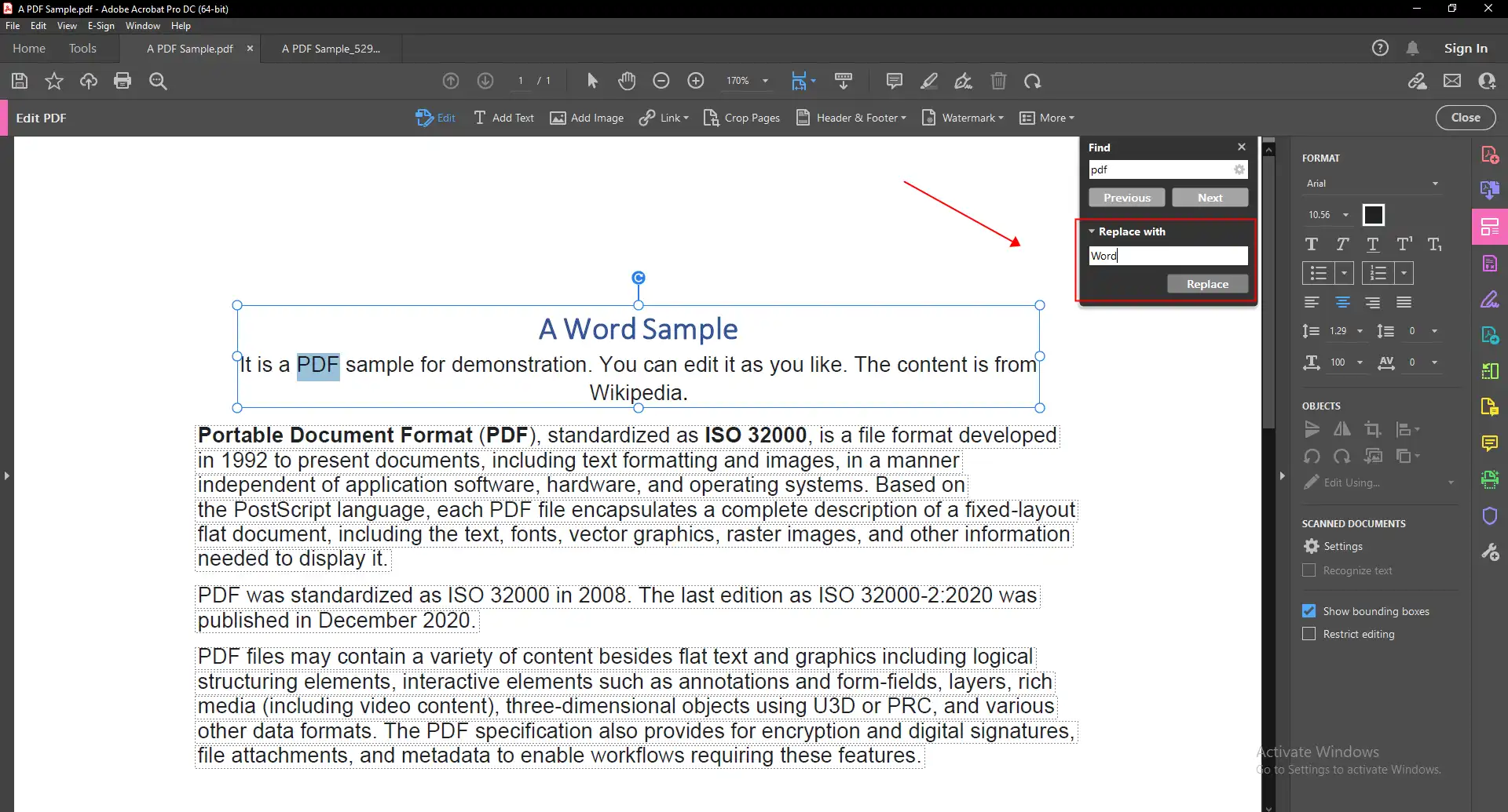 replace text in pdf