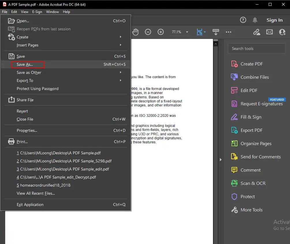 save the edited pdf