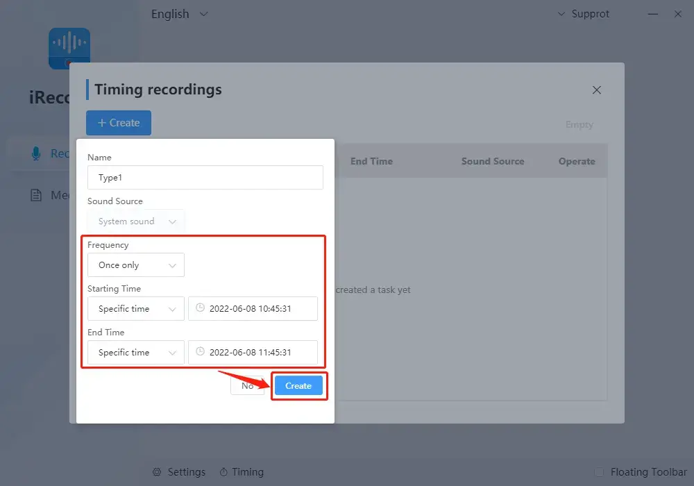 set specific duration to automatically record in workintool audio recorder