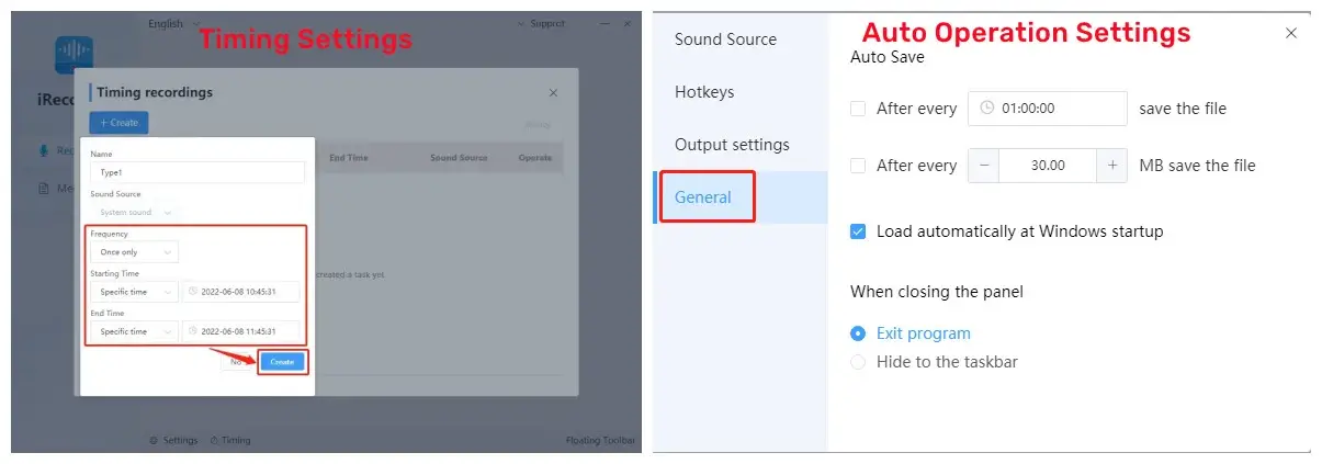 how to create an mp3 file automatically with timing settings and auto operation settings in workintool audio recorder