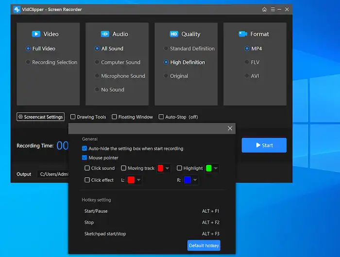 vidclipper settings panel