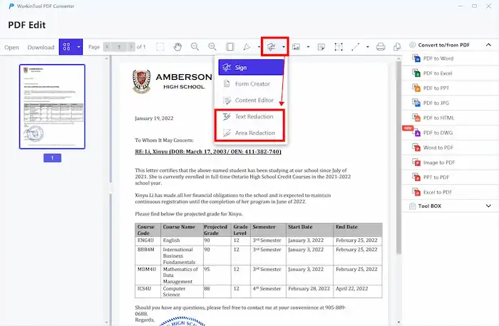 workintool pdf redaction tool