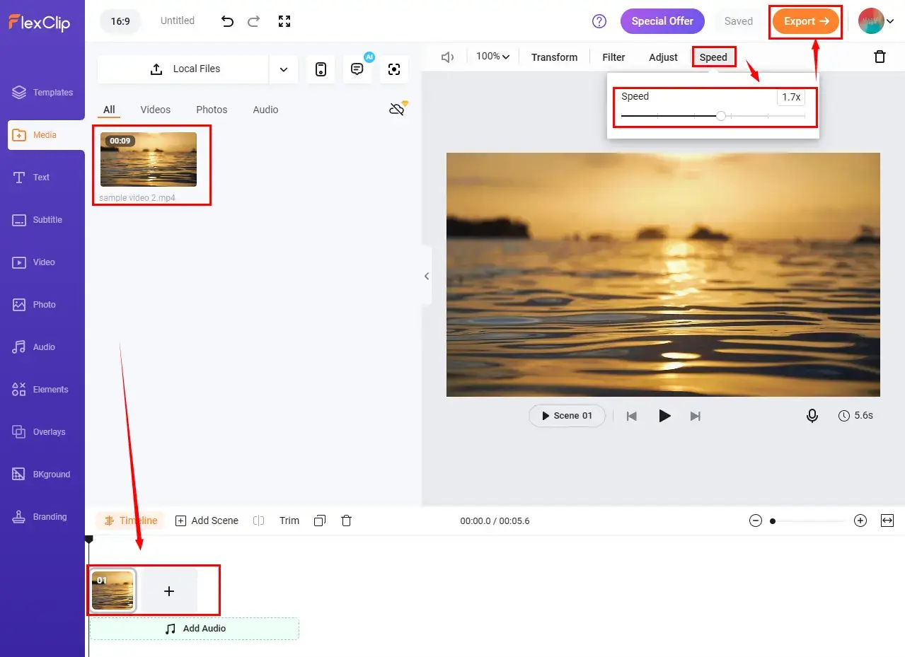 how to make a time lapse video in flexclip online video editor