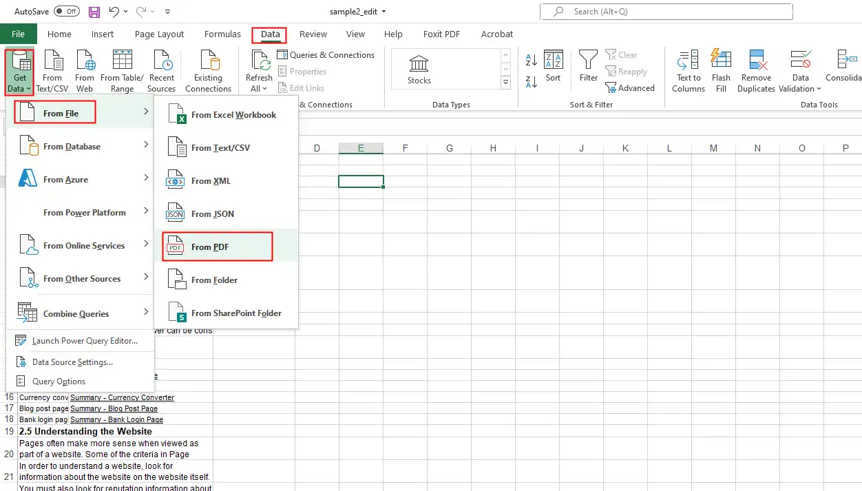 import pdf to excel