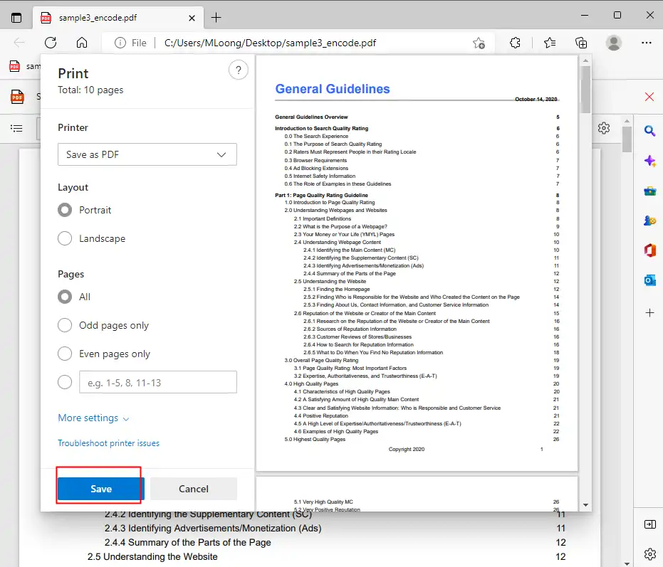 print secured pdf microsoft edge