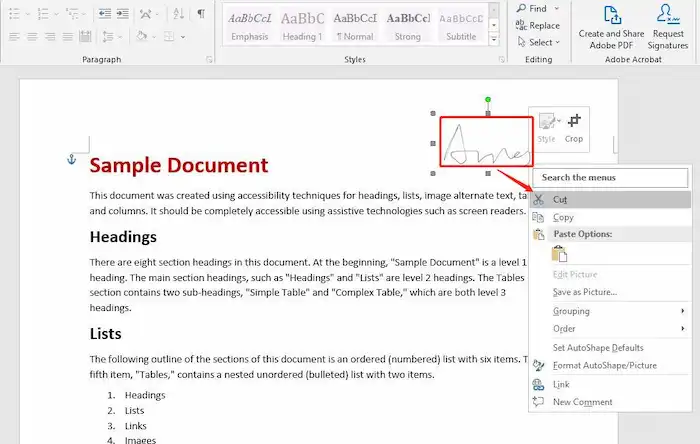 remove embedded signature from pdf to word