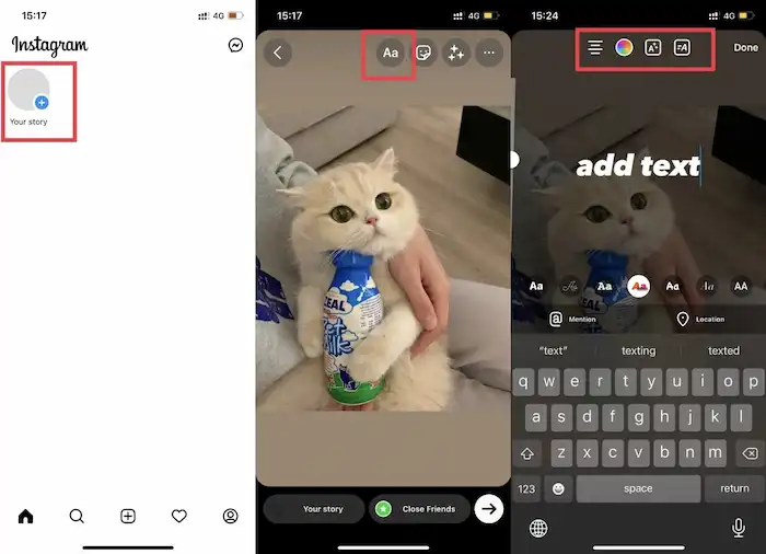 add text to instagram photo with ig story