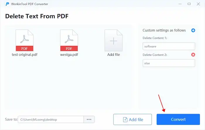 click convert to delete text from pdf