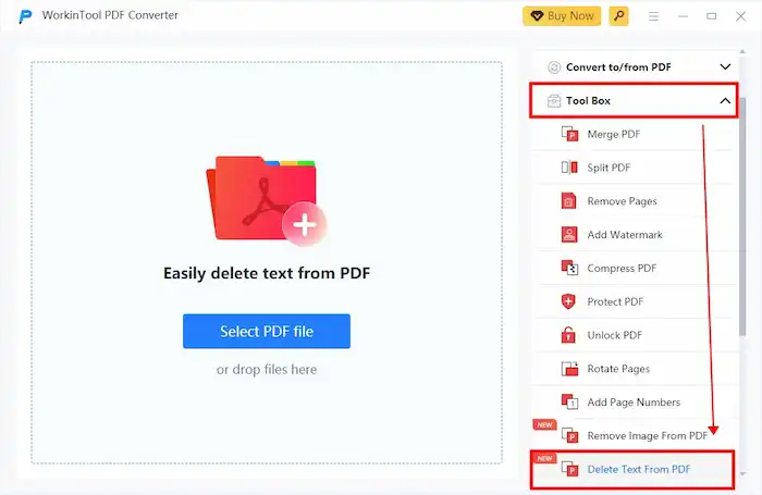 delete text from pdf workintool