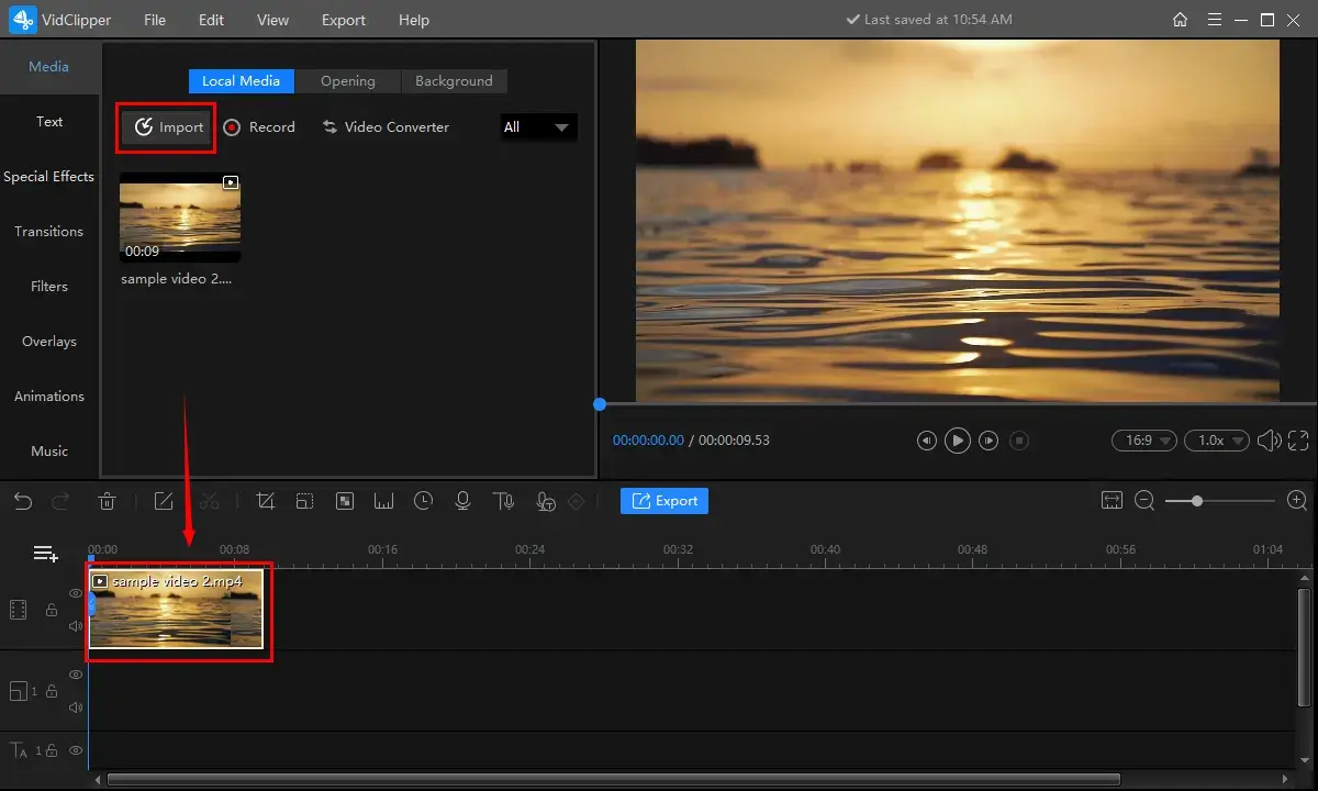 import your video and drag it to the timeline in workintool vidclipper as a step to how to post a youtube video on instagram