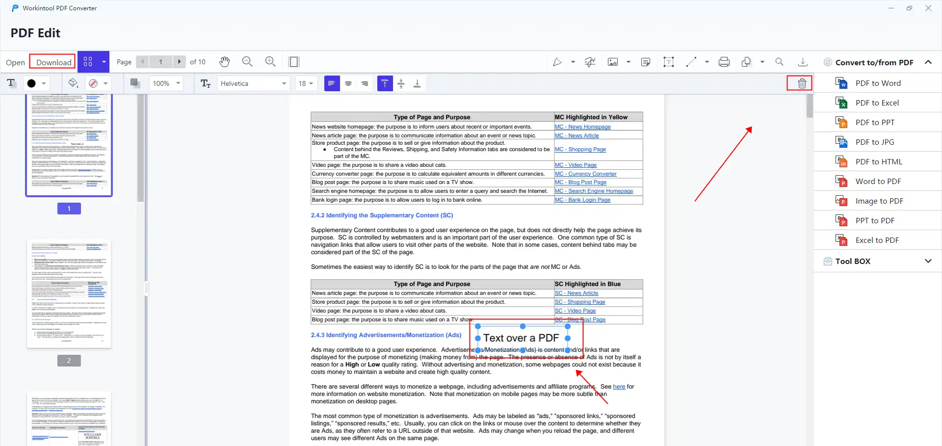 remove text over a pdf