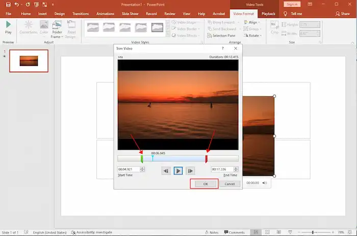 save the trimmed video clip in powerpoint