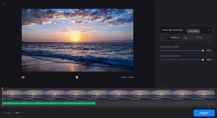 adjust video and audio volume in clideo