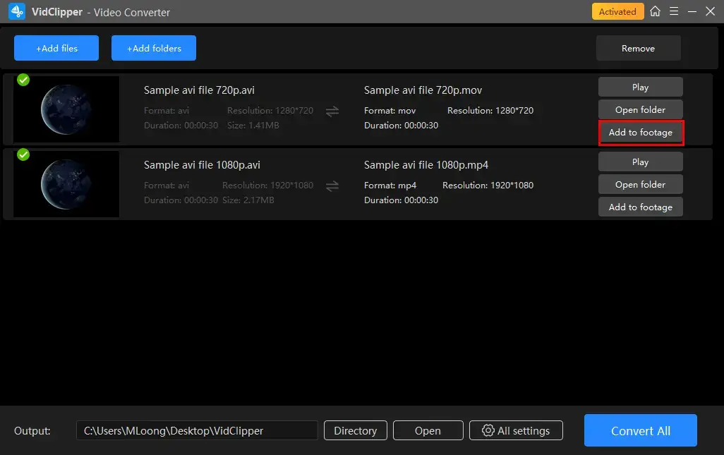 choose next step operation after avi to mov conversion