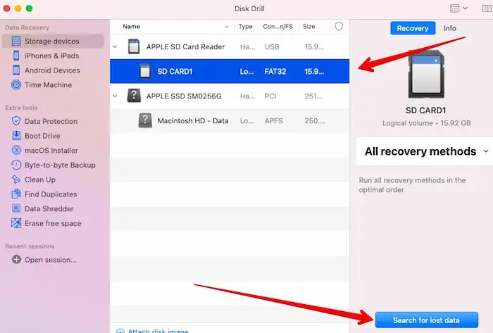 disk drill select sd card