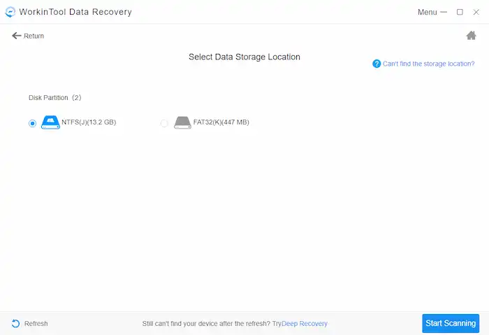 locate sd card and start scanning