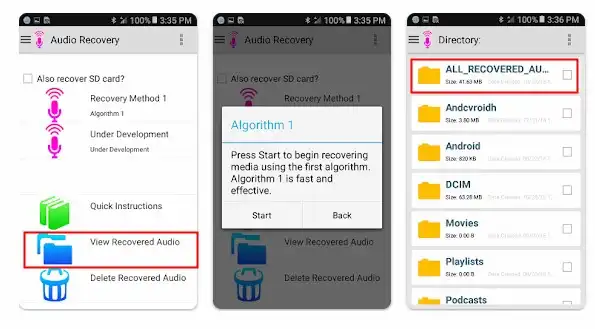 recover audio on android