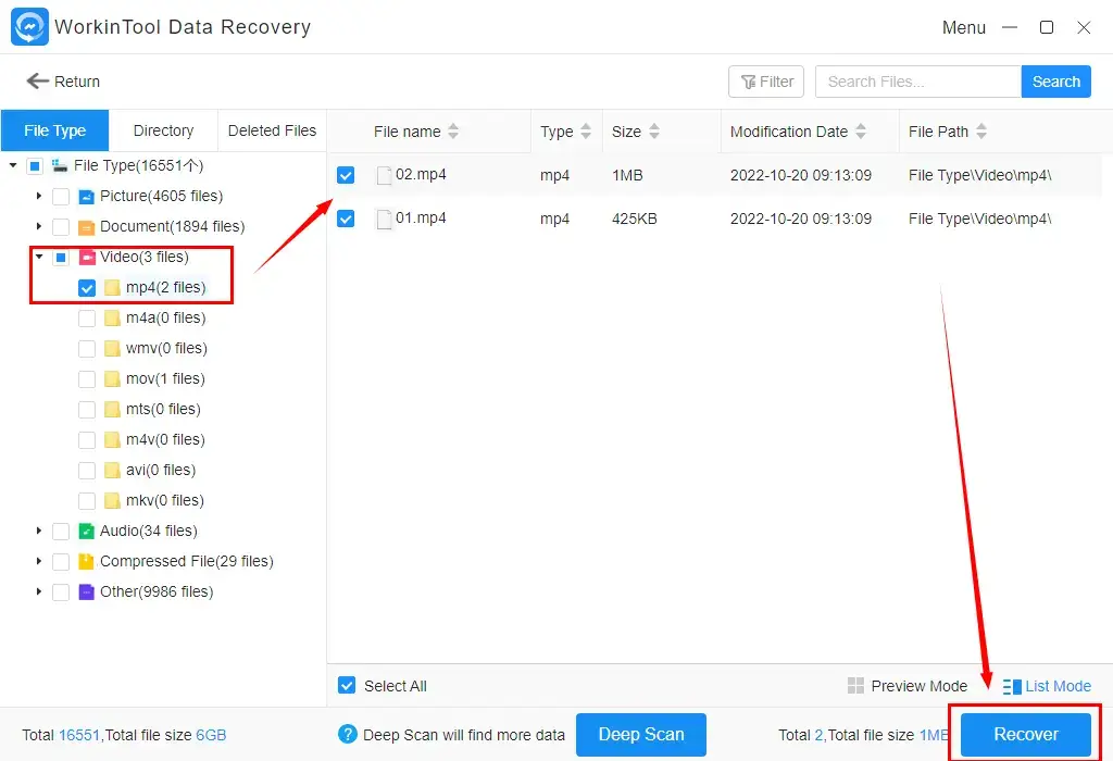 how to repair corrupted mp4 files in workintool data recovery