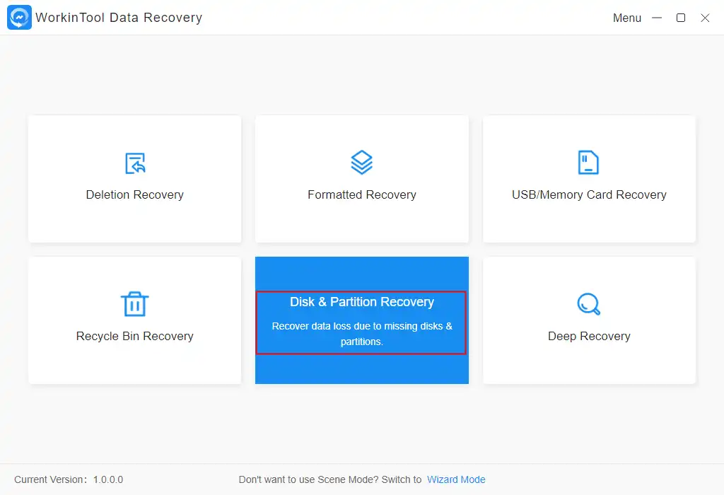 raw partition recovery in workintool