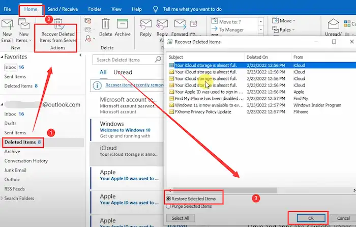 recover deleted outlook folders from server