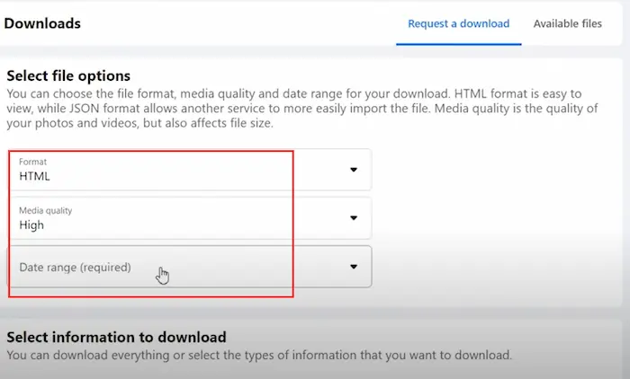 request a download of facebook information