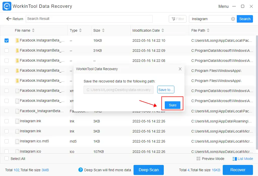 save recoved files