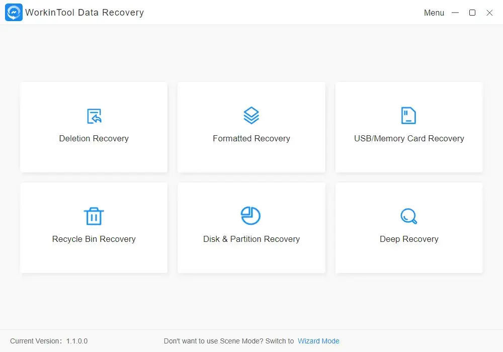select a scene mode in workintool data recovery
