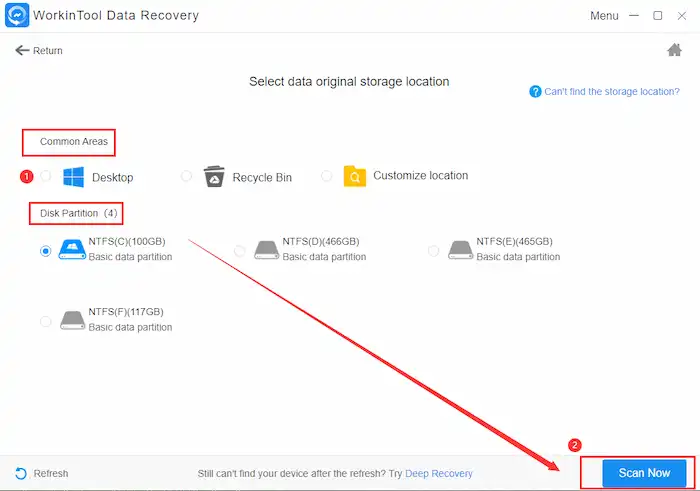 select storage location of deleted folders