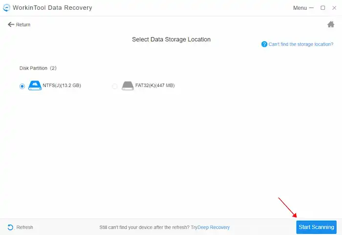 start scanning usb or memory card