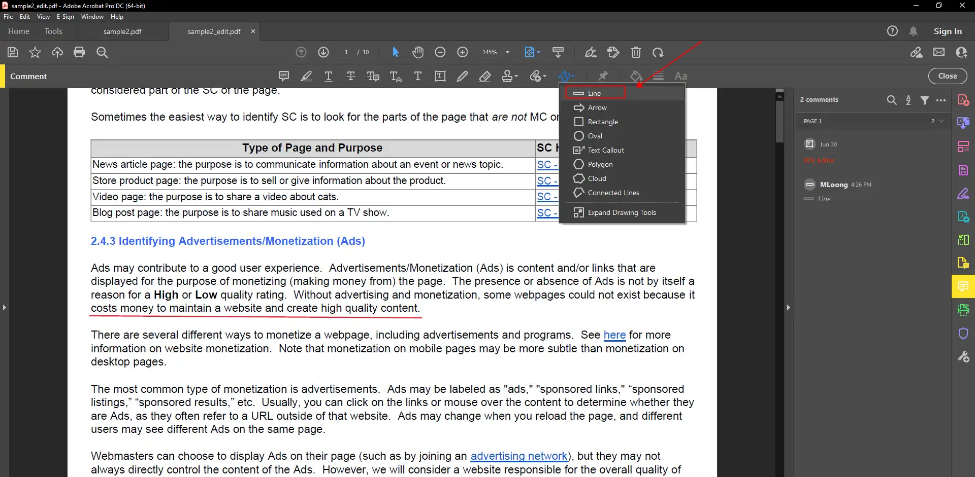 add lines in adobe pdf