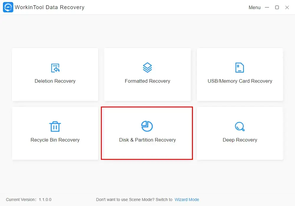 choose disk partition recovery in workintool data recovery