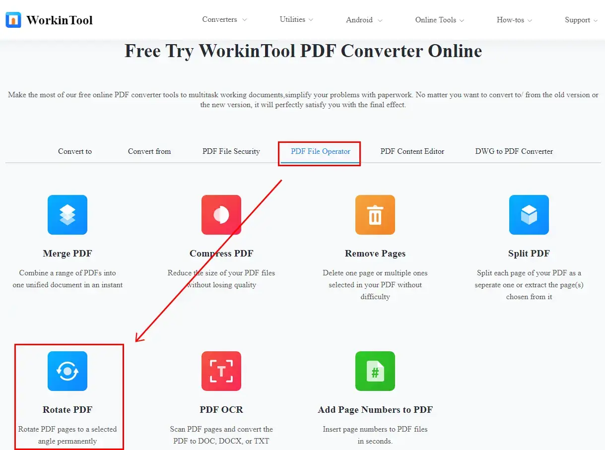 click rotate pdf in workintool pdf converter online