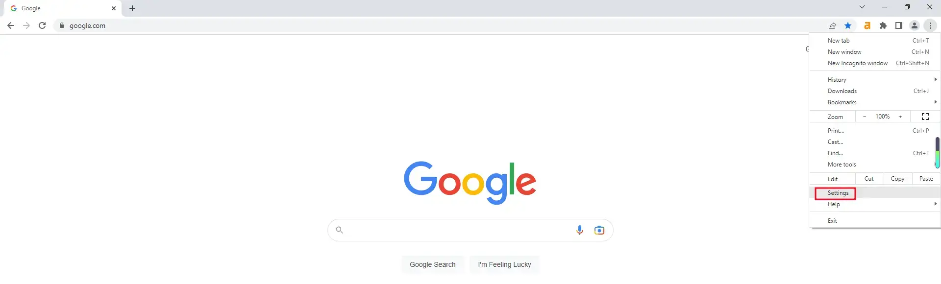 click settings in google