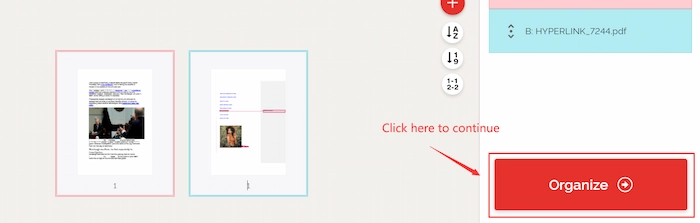 click the organize in ilovepdf online
