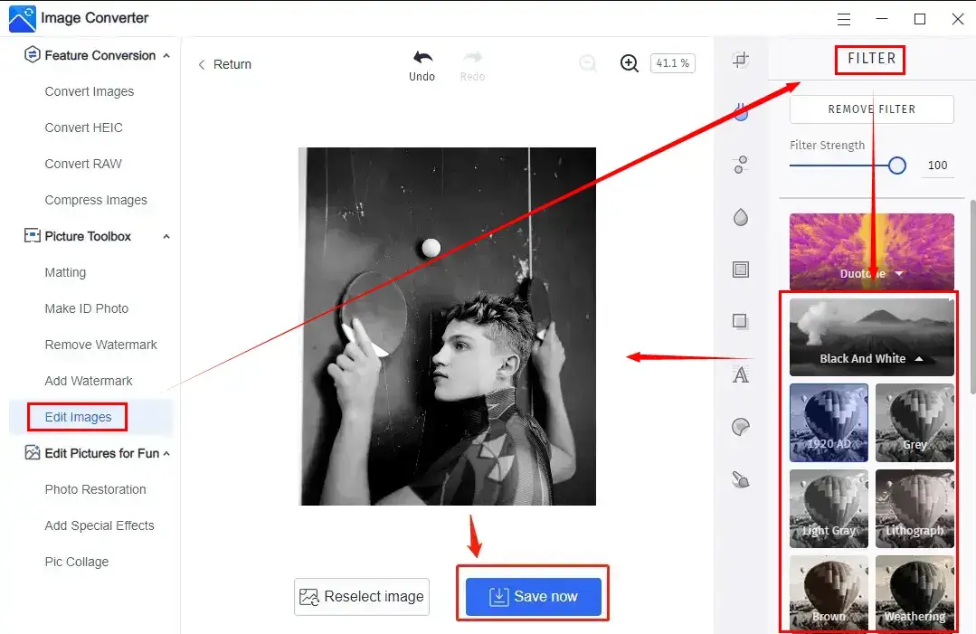 convert photos to black and white in workintool image converter